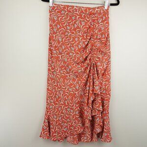 Max Studio Coral Blue Floral Ruffled Maxi Skirt Size‎ Small